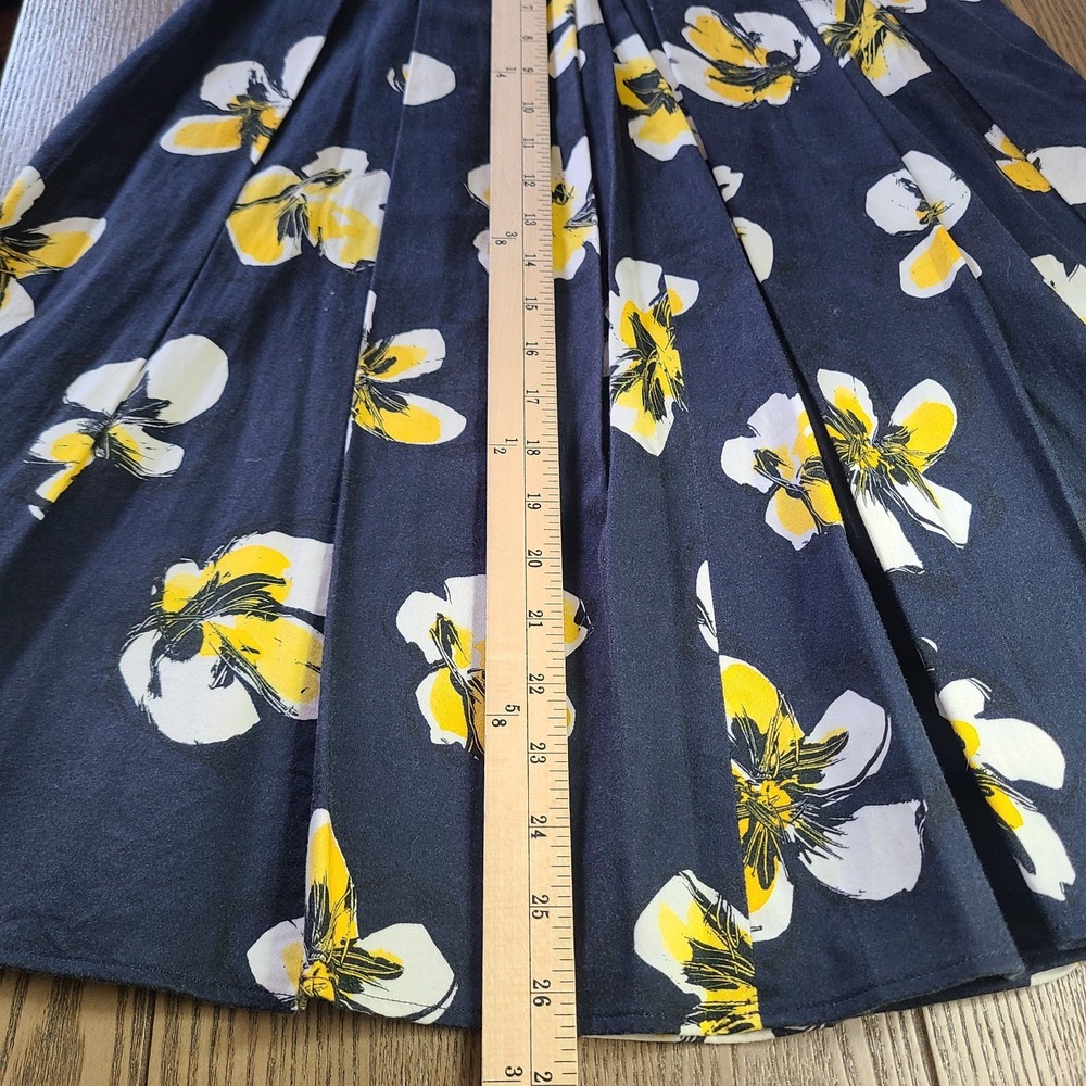 Anne Fontaine A-Line Pleated Skirt‎ Cotton  Floral Navy Yellow 36 EU 0-2 US Work - Picture 10 of 10